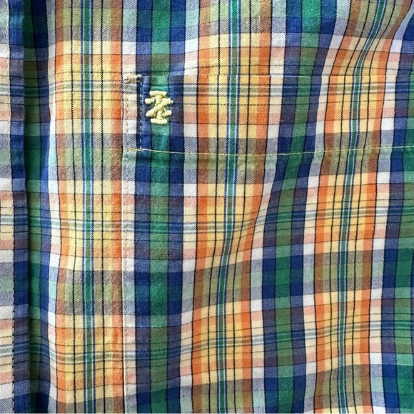 IZOD Men’s Large Long Sleeve Green, Yellow, Blue, Orange Plaid Shirt 100% Cotton - Picture 9 of 11